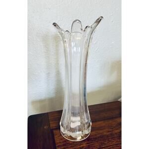 VTG MCM Clear Swung Style Ribbed Stretch Glass Vase, 13"H x 3.5" Diam.